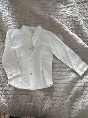 Delucia Cream Band-Collar Button-Down Shirt for Kids